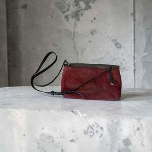 Skagen Denmark Wine Red Suede Grey Leather Foldover Crossbody Bag
